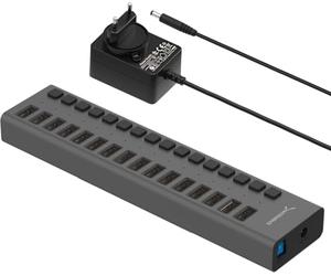 SABRENT Hub USB Alimenté, 5 Gbps Docking Station avec 16 Ports, 12V/7.5A 90W Adaptateur Alimentation, Port USB Multiple pour PC des Commutateurs Individuels et Indicateurs LEDs (HB-PU16)