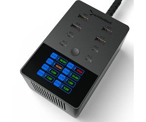 SABRENT Prise Chargeur Rapide 252W - Station de Charge 8 Ports avec Écran LCD, Chargeurs Secteur pour Téléphones Portables, Tablettes, PC, Consoles - USB-C, USB-A, PPS, Sécurité Intégrée (AX-8PTC)