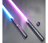 Sabres laser de duel en métal pour adultes et adolescents - Poignées en aluminium robustes, DEL RVB 16 couleurs avec son oscillant lisse, sabres de combat rechargeables par USB - Épées lumineuses