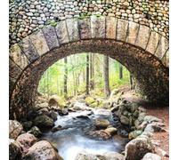 Sabrikas Let Your Creative Spirit Run Free Tapisserie murale de jardin avec pont sur pierre, pavés, rivière, rideau 180 x 180 cm (l x H)