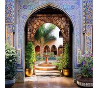 Sabrikas Let Your Creative Spirit Run Free Tapisserie murale en mosaïque marocaine avec fontaine - Rideau de toile de fond - 180 x 180 cm (l x H)