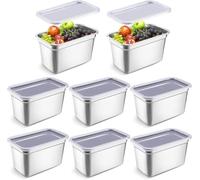 SABUIDDS Gastronorm Lot de 8 récipients GN en acier inoxydable avec couvercle transparent, empilables, lave-vaisselle, pour four, cuisinières à air chaud, réfrigérateurs et congélateurs 26 x 10 x 15
