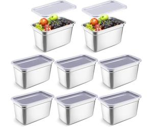 SABUIDDS Gastronorm Lot de 8 récipients GN en acier inoxydable avec couvercle transparent, empilables, lave-vaisselle, pour four, cuisinières à air chaud, réfrigérateurs et congélateurs 26 x 10 x 15