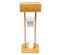 SABUIDDS Porte-rouleau de papier toilette autoportant couleur bois avec boîte en haut, support de papier toilette, debout avec espace pour 4 rouleaux de réserve