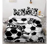 SABUNU Housse de Couette 140x200 Enfant Foot Noir Et Blanc 3 Pièces Parure De Lit 1 Personnes en Microfibre avec Fermeture Éclair Football De Griffonnage avec 2 Taie d'oreiller 50x75cm