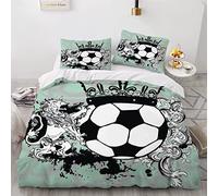 SABUNU Housse de Couette 140x200 Enfant Football 3 Pièces Parure De Lit 1 Personnes en Microfibre avec Fermeture Éclair Football De Griffonnage avec 2 Taie d'oreiller 50x75cm