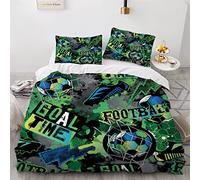 SABUNU Housse de Couette 140x200 Enfant Football 3 Pièces Parure De Lit 1 Personnes en Microfibre avec Fermeture Éclair Football De Griffonnage avec 2 Taie d'oreiller 50x75cm
