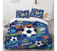 SABUNU Housse de Couette 140x200 Enfant Football 3 Pièces Parure De Lit 1 Personnes en Microfibre avec Fermeture Éclair Football De Griffonnage avec 2 Taie d'oreiller 50x75cm