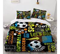 SABUNU Housse de Couette 200X200 Football 3D Imprimé Parure de lit 2 Personnes Football De Griffonnage 3 Pièces Confortable Doux Microfibre avec Fermeture Éclair Literie et 2 Taie d'oreiller
