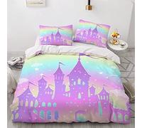 SABUNU Housse de Couette Enfant 140x200 Château Arc-en-Ciel 3 Pièces Parure De Lit 1 Personnes en Microfibre avec Fermeture Éclair Dessin Animé avec 2 Taie d'oreiller 50x75cm