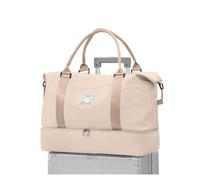 Sac à Bagages Portable Sac polochon de Voyage, Sac Sport fourre-Tout, Sacs Nuit à bandoulière for Femmes avec Manche Chariot, Main Pliable(Beige)