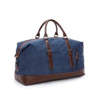 Sac à Bagages Portable Toile Cuir Hommes Sacs de Voyage Bagage à Main Sac polochon fourre-Tout Grand Week-End(Deep Blue)