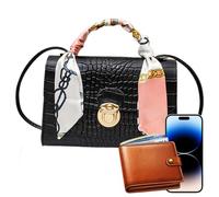 Sac à bandoulière - 12 x 7 x 18 cm, cuir synthétique, noir, carré, sac élégant | Petit sac pour femme, sacs à main pour voyages, fêtes, usage quotidien, durable, tendance, élégant, imprimé crocodile