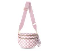 Sac à bandoulière à carreaux en nylon pour femme, sac banane tendance à motif damier avec bandoulière, Carreaux roses, Tendance