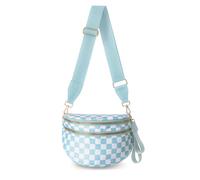 Sac à bandoulière à carreaux en nylon pour femme, sac banane tendance à motif damier avec bandoulière, Carreaux bleu glacier, Tendance