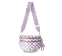 Sac à bandoulière à carreaux en nylon pour femme, sac banane tendance à motif damier avec bandoulière, Carreaux violet clair, Tendance
