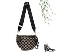 Sac à bandoulière à carreaux noir et blanc, sac banane à carreaux, sac à bandoulière en nylon pour femme avec sangle réglable, marron foncé, Simplicity