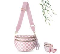 Sac à bandoulière à carreaux noir et blanc, sac banane à carreaux, sac à bandoulière en nylon pour femme avec sangle réglable, Rose, Simplicity