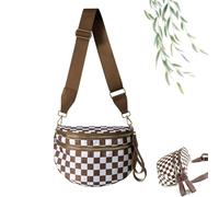 Sac à bandoulière à carreaux noir et blanc, sac banane à carreaux, sac à bandoulière en nylon pour femme avec sangle réglable, marron, Simplicity