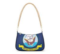 Sac à bandoulière à fermeture éclair pour femme Motif drapeau des forces navales US Sac à main fourre-tout à motif floral rétro avec sangle de chaîne