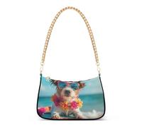 Sac à bandoulière à fermeture éclair pour femme Motif floral mignon drôle Planche de surf Pochette Art Rétro Formel Sac à main Hobo avec chaîne