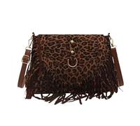 Sac à bandoulière à franges pour femmes, sac slouchy à pompons, grand mat à franges, boho croisé, imprimé léoford, idéal pour voyager, faire du shopping ou une utilisation quotidienne