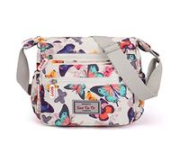 Sac à bandoulière / à main en nylon imperméable multi-poches pour femme, Papillon blanc, taille unique