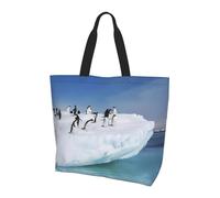 Sac à bandoulière à motif Beach in Sunset Time, réutilisable, adapté pour les voyages, la gym et le yoga., Pingouin des montagnes., Taille unique