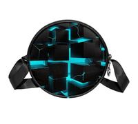 Sac à bandoulière abstrait pour femme avec fermeture éclair et nœud réglable, Blue Technology Grid, 7x1.8 in