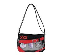 Sac à bandoulière Anime pour femme avec affichage de badges, sacs à bandoulière en cuir PU pour les styles de rue japonais, amant, fille mignonne, noir/rouge, One Size
