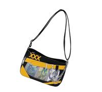 Sac à bandoulière Anime pour femme avec affichage de badges, sacs à bandoulière en cuir PU pour les styles de rue japonais, amant, fille mignonne, noir/jaune, One Size