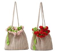 Sac à bandoulière au crochet de fleur de fleur sac à main à tricot à tricoter sac à main (rose)