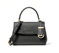 Sac à bandoulière Ava en cuir véritable noir avec détails en logo doré plaqué or et découpe de pièce de monnaie. Sac à main pour femmes. LettresPolyuréthane