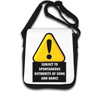 Sac à bandoulière avec inscription « Warning Sign Parody Subject to Spontaneous Song and Dance » - Blanc