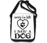 Sac à bandoulière avec motif patte de chien Inscription Sorry I'm Late I Saw A Dog Paw Heart Blanc
