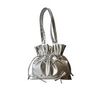 Sac à bandoulière avec nœuds pour femme - Seau esthétique - Grande capacité - Sac à main assorti sous les bras - Pour l'école - En cuir synthétique - Pour les aisselles - Esthétique, Argenté., One