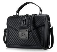 Sac à bandoulière avec poignée supérieure - Sac à bandoulière en cuir pour femme - Noir - Sac à bandoulière matelassé - Sac à bandoulière classique à rabat, noir, 10 x 8 inch