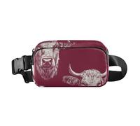 Sac à bandoulière avec sangle réglable pour femme, homme, adolescent - Motif vache écossaise - Bordeaux, vache écossaise bordeaux, 1 size