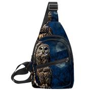 Sac à bandoulière Barred Owl Sits Motionless in The Blue Moonlight - Sac à dos à bandoulière pour voyage, randonnée, sac de jour pour sacs à main, sac à bandoulière pour femmes et hommes, Multicolore