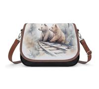 Sac à bandoulière Bear on Train Tracks pour femme, sac à bandoulière en cuir, bandoulière amovible réglable, sacs mains libres