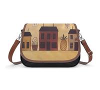 Sac à bandoulière beige marron maison et fruits pour femme, sac à bandoulière en cuir réglable amovible, sacs mains libres