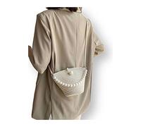Sac à bandoulière blanc cassé pour femmes, sac à main baguette élégant au design perlé