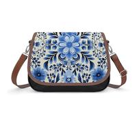 Sac à bandoulière bleu d'art folk pour femme, sac à bandoulière en cuir, bandoulière amovible réglable, sacs mains libres