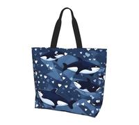 Sac à bandoulière bleu Killer Whale. Style élégant imprimé intégral pour femme, léger, grande capacité pour un usage quotidien