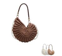 Sac à bandoulière bohème en crochet pour femme - Avec bandoulière en perles - Solide - Pour l'été - Multifonction - Pour vacances et voyage, Marron café, 22x14x8.5cm