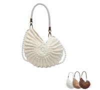Sac à bandoulière bohème en crochet pour femme - Avec bandoulière en perles - Solide - Pour l'été - Multifonction - Pour vacances et voyage, beige, 22x14x8.5cm