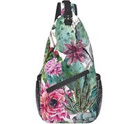 Sac à bandoulière, Cactus Succulent Red Flower Bonsai Print Crossbody Sling Backpack pour Casual Shoulder Women and Men