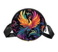 Sac à bandoulière Circle pour femme, petit sac à bandoulière bleu avec fermeture éclair, bretelles réglables, sac à main rond décontracté pour femmes et filles, Phénix coloré, Taille unique