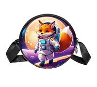 Sac à bandoulière Circle pour femme, petit sac à bandoulière Fox Space avec fermeture éclair, bretelles réglables, sac à main rond décontracté pour femmes et filles