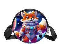 Sac à bandoulière Circle pour femme, petit sac à bandoulière Fox Space avec fermeture éclair, bretelles réglables, sac à main rond décontracté pour femmes et filles